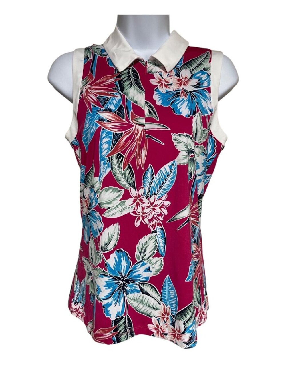 Tommy Bahama Golf Sleeveless Polo Shirt Womens Size S Tropical Floral Print
